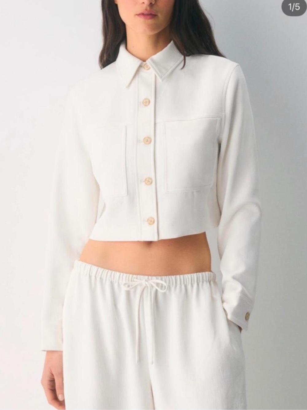 Cropped Button-Front Jacket in White